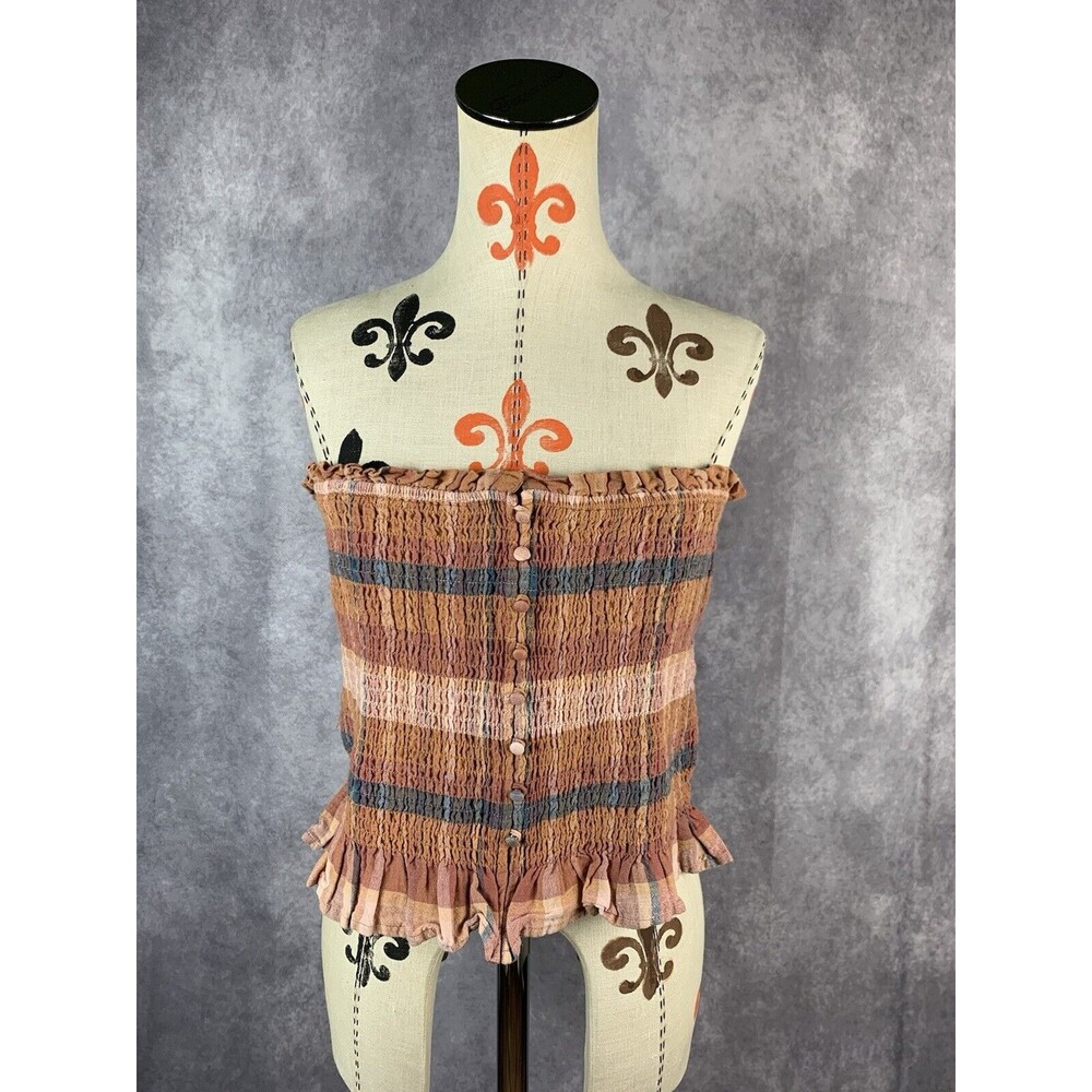American Eagle Top Womens XL Linen Blend Strapless Cropped Striped Beige